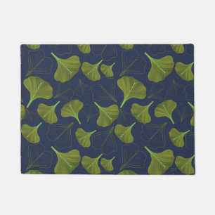 Floral Gingko Leaf Blue Pattern Doormat