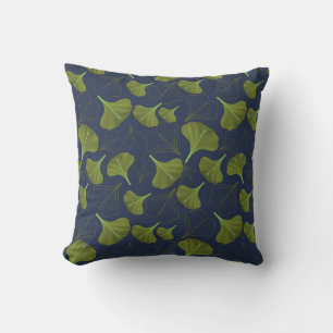 Floral Gingko Leaf Blue Pattern Throw Pillow