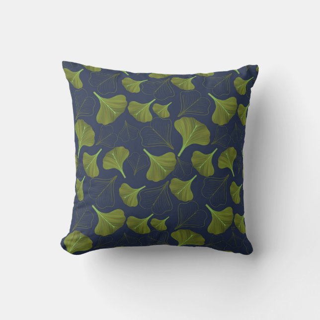 Floral Gingko Leaf Blue Pattern  Throw Pillow (Front)
