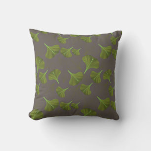 Floral Gingko Leaf Grey Pattern Throw Pillow