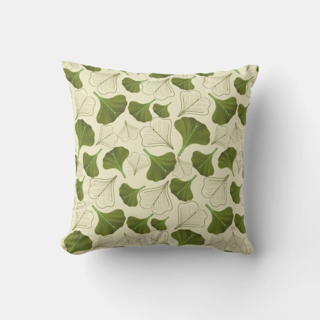 Floral Gingko Leaf Pattern Throw Pillow (Front)