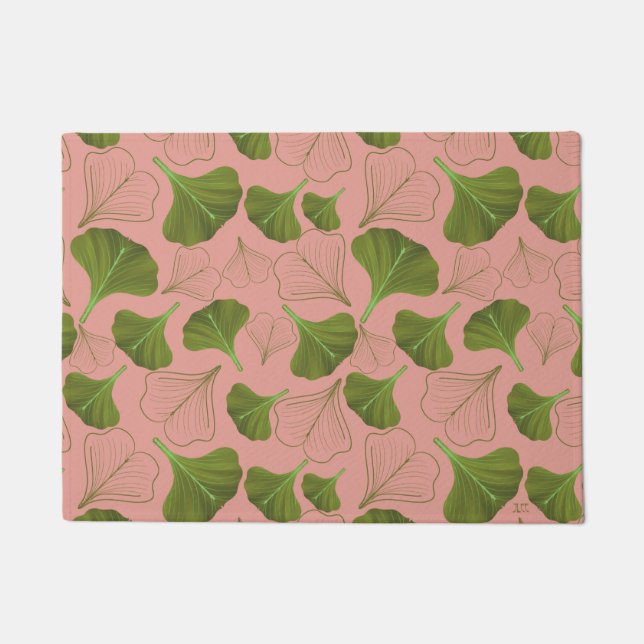 Floral Gingko Leaf Pink Pattern Doormat (Front)