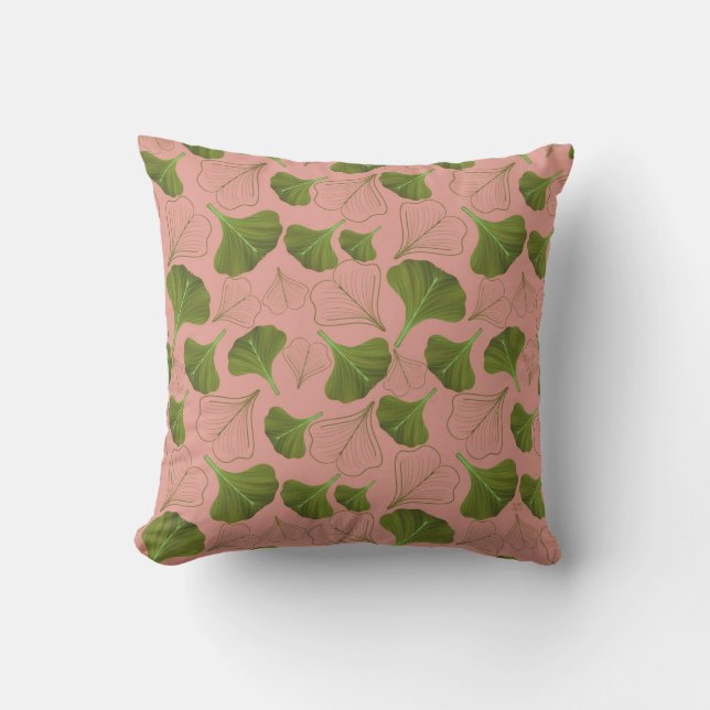Floral Gingko Leaf Pink Pattern Throw Pillow (Front)