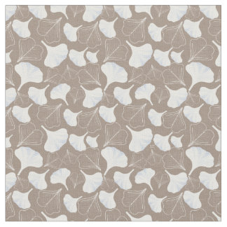 Floral Ginkgo Leaf Taupe Patterned Fabric