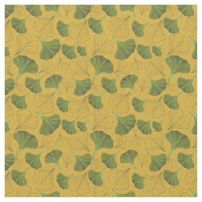 Floral Ginkgo Leaf Yellow Pattern Fabric (Close Up)