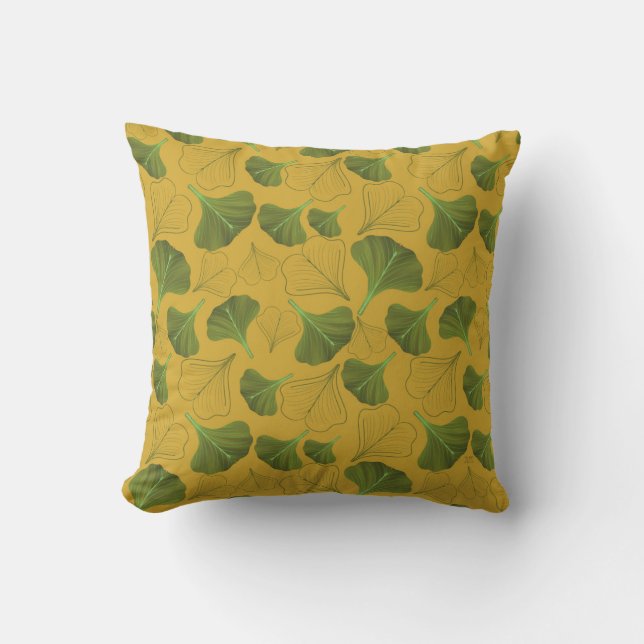 Floral Ginkgo Leaf Yellow Pattern Throw Pillow (Front)