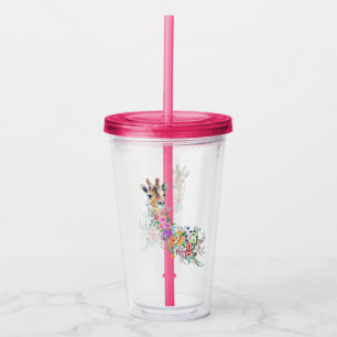 Floral Giraffe Acrylic Tumbler