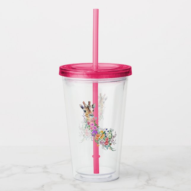 Floral Giraffe Acrylic Tumbler (Front)