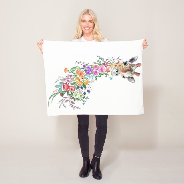 Floral Giraffe Baby Fleece Blanket (In Situ)