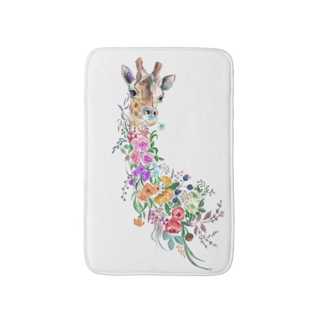Floral Giraffe Bath Mat (Front Vertical)