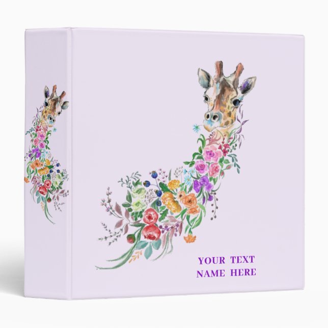 Floral Giraffe Binder Personalized Text (Front/Spine)