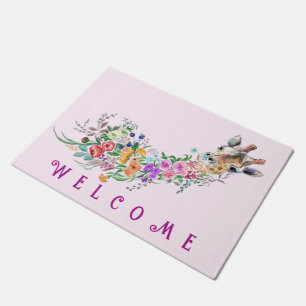 Floral Giraffe Doormat - Welcome