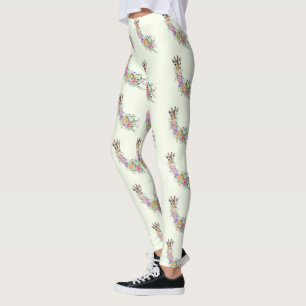 Floral Giraffe Leggings Spring - Custom Colors