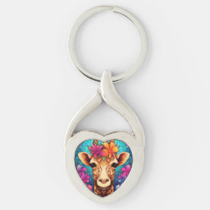 Floral Giraffe Portrait-93132 Keychain