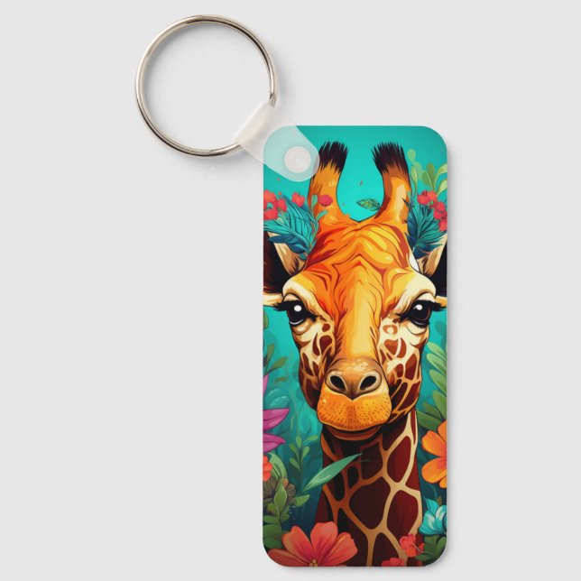 Floral Giraffe Portrait-9319 Keychain (Front)