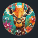 Floral Giraffe Portrait-9319 Large Clock<br><div class="desc">Floral Giraffe Portrait-9319</div>