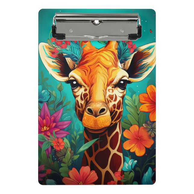 Floral Giraffe Portrait-9319 Mini Clipboard (Front)