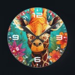 Floral Giraffe Portrait-9319 Round Clock<br><div class="desc">Floral Giraffe Portrait-9319</div>