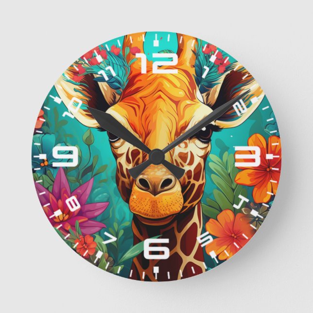 Floral Giraffe Portrait-9319 Round Clock (Front)