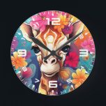 Floral Giraffe Portrait-9320 Round Clock<br><div class="desc">Floral Giraffe Portrait-9320</div>