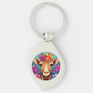 Floral Giraffe Portrait-9321 Keychain
