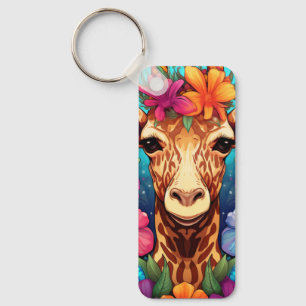 Floral Giraffe Portrait-9321 Keychain