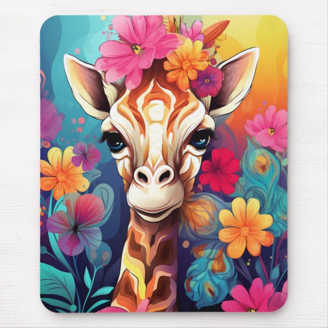 Floral Giraffe Portrait-9321 Mouse Pad (Front)