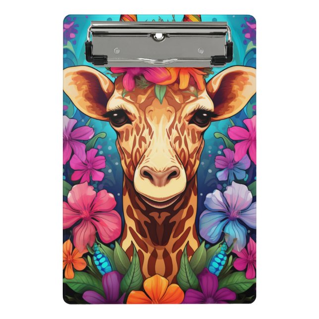 Floral Giraffe Portrait-9322 Mini Clipboard (Front)