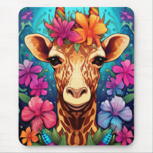 Floral Giraffe Portrait-9322 Mouse Pad