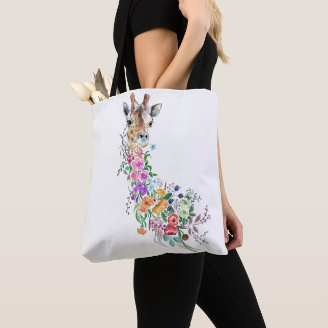 Floral Giraffe Tote Bag (Close Up)