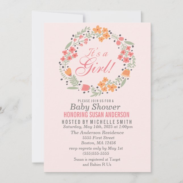 Floral Girl Baby Shower Invitation (Front)