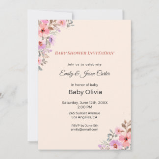 Floral Girl Baby Shower Invitation – Pink Flowers 