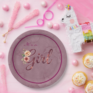 Floral Girl Baby Shower Paper Plate