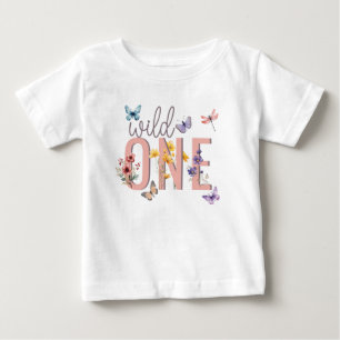 Floral Girl Birthday Wild & Onederful Baby T-Shirt
