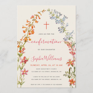 Floral Girl Confirmation Wildflowers Watercolor Invitation