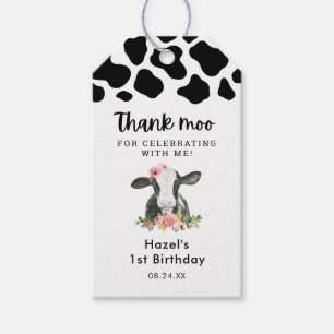 Floral Girl Cow Birthday Thank Moo Gift Tags
