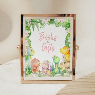 Floral Girl Dinosaur Baby Shower Books and Gifts Poster
