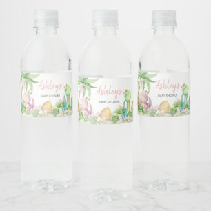 Floral Girl Dinosaur Baby Shower Water Bottle Label