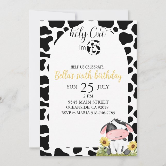 Floral Girl Holy Cow Birthday  Invitation (Front)