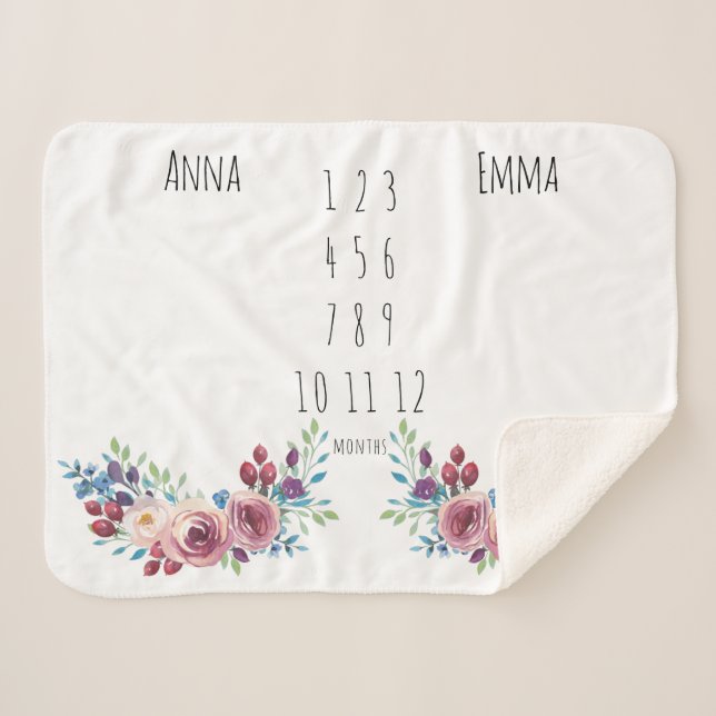 Floral Girls Twin Milestone  Fleece Blanket (Front (Horizontal))