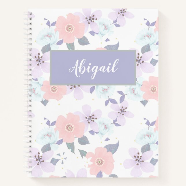 Floral Girly Nom moderne Carnet spiral (Devant)