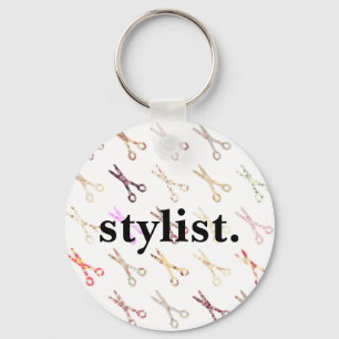 Floral girly scissors colourful hair stylist keychain