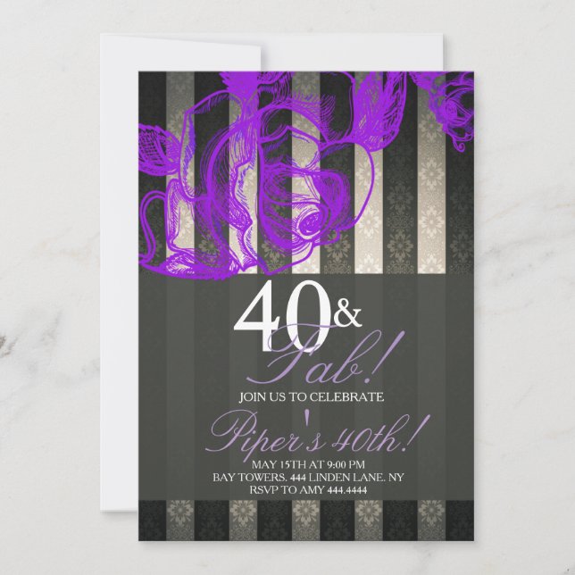 Floral Glam Black Lavender 40th Birthday Party Invitation (Front)