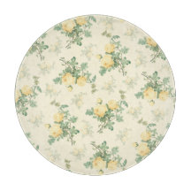 Floral glass round cutting board yellow rose