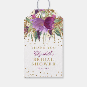 Floral Glitter Amethyst Bridal Shower Favour Tags
