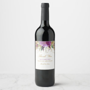 Floral Glitter Amethyst Bridal Shower Wine Label