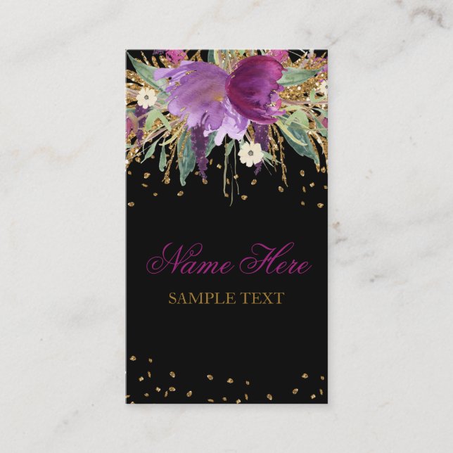 Floral Glitter Amethyst Business Card (Front)