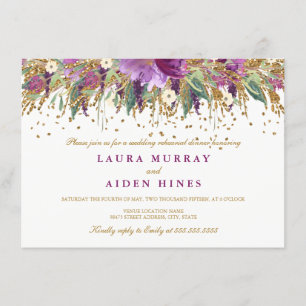Floral Glitter Amethyst Rehearsal Dinner Invite