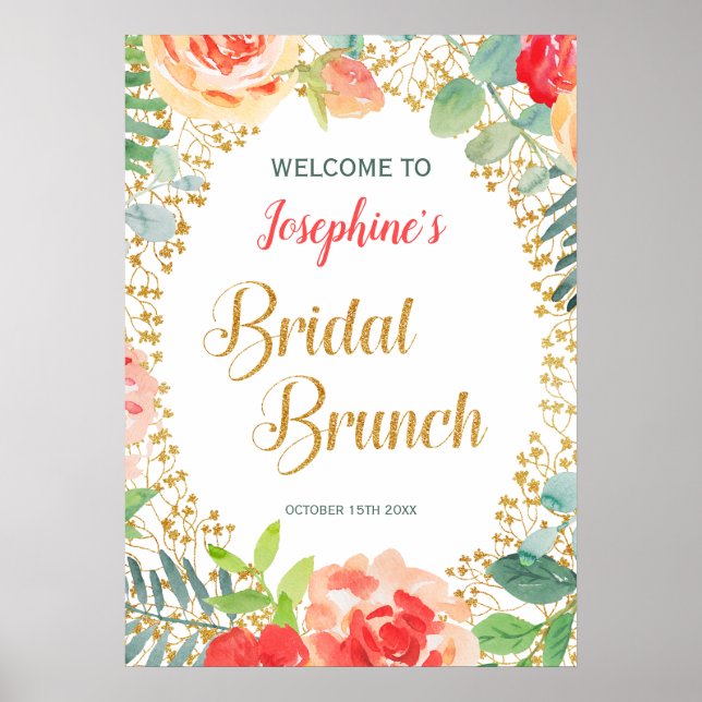 Floral & Glitter Brunch Bridal Shower Poster (Front)