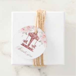 Floral Glitter Carousel Birthday Thank you Favour Tags